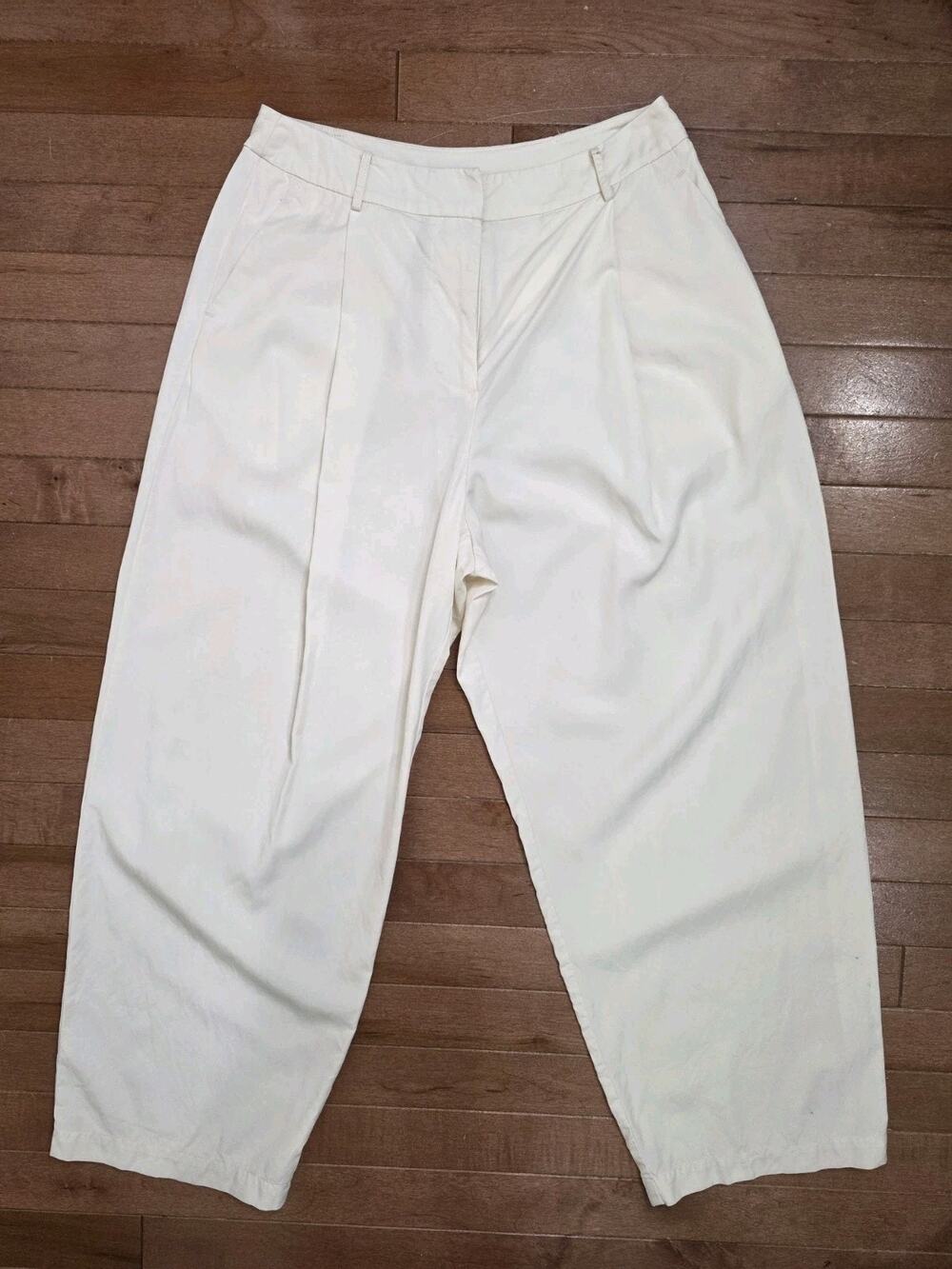 Gentle Herd Women's Cotton-Linen Tailored Trousers Ivory Size Small Pleated